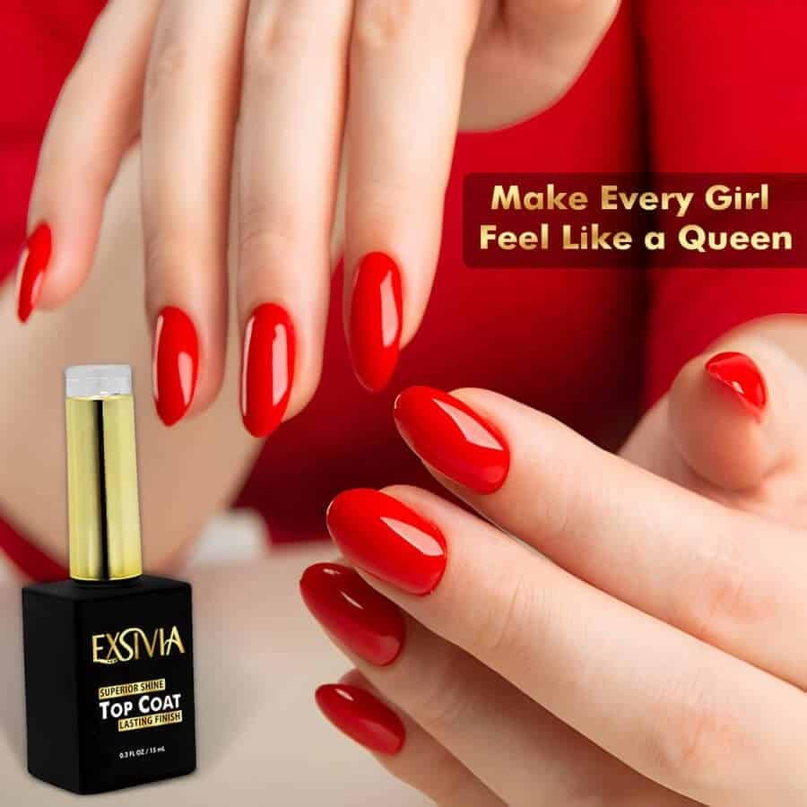 Red Nail Polish Finisher: Top Coat for Brilliant Shine and Lasting Color - Elevate Your Red Manicure - Exsivia