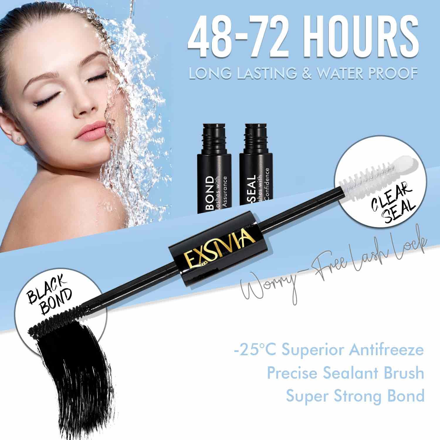 Ultimate Waterproof Lash Glue - 72-Hour Hold - Perfect for Home Application - Individual & Cluster Lashe - Exsivia