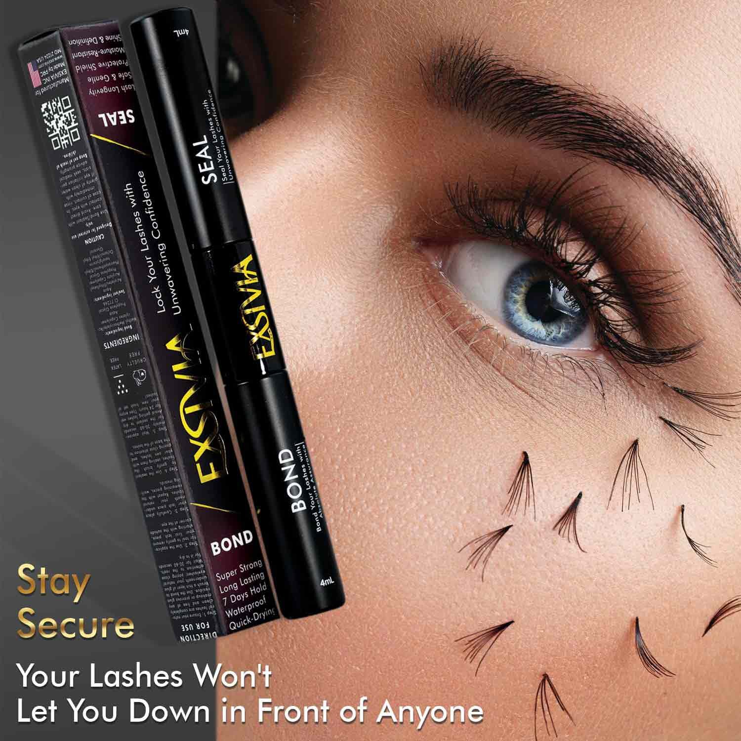 Waterproof Lash Adhesive - Strong Hold up to 72 Hours - Ideal for Home Use - Individual & Cluster Lashes -Exsivia