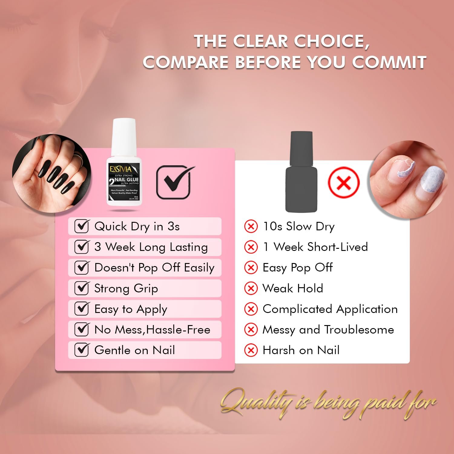 2nd Generation Super Strong Nail Glue - Exsivia before and after