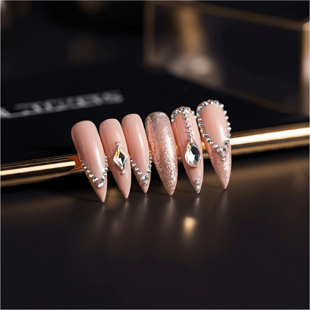 Engagement Nails with Diamond Accents That Shine